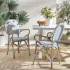 Safavieh Home Hooper Navy and White Indoor/Outdoor Rattan Stacking Arm Chair, Set of 2(Blue / White)