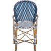 Safavieh Home Hooper Navy and White Indoor/Outdoor Rattan Stacking Arm Chair, Set of 2(Navy / White)