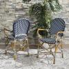 Safavieh Home Hooper Navy and White Indoor/Outdoor Rattan Stacking Arm Chair, Set of 2(Navy / White)