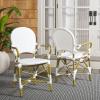 Safavieh Home Hooper Navy and White Indoor/Outdoor Rattan Stacking Arm Chair, Set of 2(White)