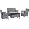 Safavieh Outdoor Collection Figueroa Black and White 4-Piece Patio Set(Black/White Chevron)