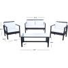 Safavieh Outdoor Collection Garnen Wicker Cushion 4-Piece Living Set PAT7714D, Natural/White(Black / White)