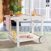 Safavieh -Outdoor Collection Orland Natural Wood Tea Trolley Cart(White)