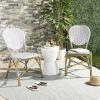 Safavieh PAT4010A-SET2 Outdoor Collection Lisbeth Navy and White French Bistro Stacking Side Chair(Grey / White)