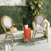 Safavieh PAT4014A-SET2 Outdoor Collection Rosen Navy and White French Bistro Stacking Arm Chair(Grey / White)