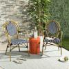 Safavieh PAT4014A-SET2 Outdoor Collection Rosen Navy and White French Bistro Stacking Arm Chair(Navy / White)