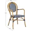 Safavieh PAT4014A-SET2 Outdoor Collection Rosen Navy and White French Bistro Stacking Arm Chair(Navy / White)