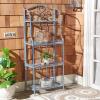 Safavieh PAT5014A Collection Amaris Rusty Orange Wrought Iron 4 Tier Outdoor Bakers Rack Shelve(Mossy Blue)