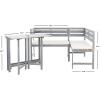 Safavieh PAT6754A Collection Wilton Teak and Navy Balcony Corner Lounge Outdoor Set(Ash Grey / White)