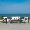Safavieh PAT7031A Collection Nunzio Teak and White and Navy 4 Pc Accent Pillows Outdoor Set(Black / Beige + Bolster P)