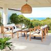 Safavieh PAT7031A Collection Nunzio Teak and White and Navy 4 Pc Accent Pillows Outdoor Set(Natural / Beige + Bolster P)