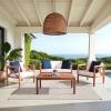Safavieh PAT7031A Collection Nunzio Teak and White and Navy 4 Pc Accent Pillows Outdoor Set(Natural / Beige + Solid Pillow)