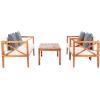Safavieh PAT7031A Collection Nunzio Teak and White and Navy 4 Pc Accent Pillows Outdoor Set(Natural / Beige + Thin Stripe P)