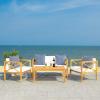 Safavieh PAT7031A Collection Nunzio Teak and White and Navy 4 Pc Accent Pillows Outdoor Set(Natural / Beige + Thin Stripe P)