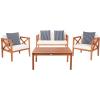 Safavieh PAT7031A Collection Nunzio Teak and White and Navy 4 Pc Accent Pillows Outdoor Set(Natural / Beige + Thin Stripe P)