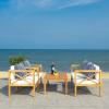 Safavieh PAT7031A Collection Nunzio Teak and White and Navy 4 Pc Accent Pillows Outdoor Set(Natural / Beige + Thin Stripe P)