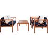 Safavieh PAT7031A Collection Nunzio Teak and White and Navy 4 Pc Accent Pillows Outdoor Set(Natural / Navy + Solid Pillow)
