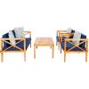 Safavieh PAT7031A Collection Nunzio Teak and White and Navy 4 Pc Accent Pillows Outdoor Set(Natural / Navy + Trellis P)