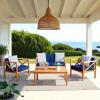 Safavieh PAT7031A Collection Nunzio Teak and White and Navy 4 Pc Accent Pillows Outdoor Set(Natural / Navy + Trellis P)