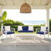 Safavieh PAT7031A Collection Nunzio Teak and White and Navy 4 Pc Accent Pillows Outdoor Set(White / Navy + Solid Pillow)