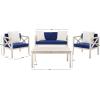 Safavieh PAT7031A Collection Nunzio Teak and White and Navy 4 Pc Accent Pillows Outdoor Set(White / Navy + Solid Pillow)