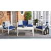 Safavieh PAT7031A Collection Nunzio Teak and White and Navy 4 Pc Accent Pillows Outdoor Set(White / Navy + Trellis Pillow)