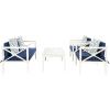 Safavieh PAT7031A Collection Nunzio Teak and White and Navy 4 Pc Accent Pillows Outdoor Set(White / Navy + Trellis Pillow)