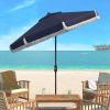 Safavieh PAT8008A Collection Milan Fringe Navy and White 9Ft Crank Outdoor Push Button Tilt Umbrella(Navy/White)