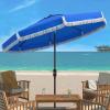 Safavieh PAT8008A Collection Milan Fringe Navy and White 9Ft Crank Outdoor Push Button Tilt Umbrella(Pacific)