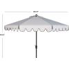 Safavieh PAT8010A Collection Venice Navy and White Single Scallop 9Ft Crank Outdoor Push Button Tilt Umbrella(White/Black)