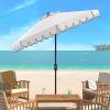 Safavieh PAT8010A Collection Venice Navy and White Single Scallop 9Ft Crank Outdoor Push Button Tilt Umbrella(White/Black)