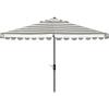 SAFAVIEH 11ft Outdoor Patio Umbrella, Round, Vienna Collection, Black & White Stripe, Crank, Button Tilt, UV Resistant for Deck, Backyard, Poolside (PAT8111D)(Grey/White)