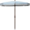 SAFAVIEH 6.5ft Outdoor Patio Umbrella, Round, Copen Collection, White & Light Blue Stripe, Fringe Trim, Button Tilt, UV Resistant for Deck, Backyard, Poolside (PAT8501C)(White / Blue)