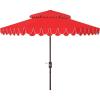 SAFAVIEH 9ft Outdoor Patio Umbrella, Double Top, Valance, Beige & White Trim, Double Top, Auto Crank Tilt, UV Resistant for Deck, Backyard, Poolside (PAT8206C)(Red)