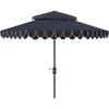 SAFAVIEH 9ft Outdoor Patio Umbrella, Double Top, Valance, Beige & White Trim, Double Top, Auto Crank Tilt, UV Resistant for Deck, Backyard, Poolside (PAT8206C)(Navy/White)