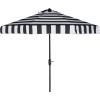 SAFAVIEH 9ft Outdoor Patio Umbrella, Round, Else Collection, Navy & White Stripe, Auto Crank Tilt, UV Resistant for Deck, Backyard, Poolside (PAT8003B)(Black / White)