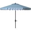 SAFAVIEH 9ft Outdoor Patio Umbrella, Round, Valance, Navy & White Trim, Auto Crank Tilt, UV Resistant for Deck, Backyard, Poolside (PAT8006A)(Baby Blue/White)