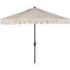 SAFAVIEH 9ft Outdoor Patio Umbrella, Round, Valance, Navy & White Trim, Auto Crank Tilt, UV Resistant for Deck, Backyard, Poolside (PAT8006A)(Beige/White)