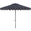 SAFAVIEH 9ft Outdoor Patio Umbrella, Round, Valance, Navy & White Trim, Auto Crank Tilt, UV Resistant for Deck, Backyard, Poolside (PAT8006A)(Navy/White)