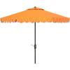 SAFAVIEH 9ft Outdoor Patio Umbrella, Round, Valance, Navy & White Trim, Auto Crank Tilt, UV Resistant for Deck, Backyard, Poolside (PAT8006A)(Orange)