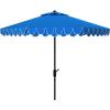 SAFAVIEH 9ft Outdoor Patio Umbrella, Round, Valance, Navy & White Trim, Auto Crank Tilt, UV Resistant for Deck, Backyard, Poolside (PAT8006A)(Pacific)