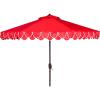 SAFAVIEH 9ft Outdoor Patio Umbrella, Round, Valance, Navy & White Trim, Auto Crank Tilt, UV Resistant for Deck, Backyard, Poolside (PAT8006A)(Red/White)