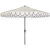 SAFAVIEH 9ft Outdoor Patio Umbrella, Round, Valance, Navy & White Trim, Auto Crank Tilt, UV Resistant for Deck, Backyard, Poolside (PAT8006A)(White/Black)