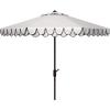 SAFAVIEH 9ft Outdoor Patio Umbrella, Round, Valance, Navy & White Trim, Auto Crank Tilt, UV Resistant for Deck, Backyard, Poolside (PAT8006A)(White/Navy)