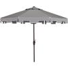 SAFAVIEH 9ft Outdoor Patio Umbrella, Round, Zimmerman Collection, Yellow & White Trim, Button Tilt, UV Resistant for Deck, Backyard, Poolside (PAT8000F)(Gray)