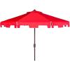 SAFAVIEH 9ft Outdoor Patio Umbrella, Round, Zimmerman Collection, Yellow & White Trim, Button Tilt, UV Resistant for Deck, Backyard, Poolside (PAT8000F)(Red)