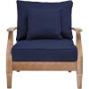 SAFAVIEH Couture Outdoor Collection Martinique Natural/Dark Brown Cushion Solid Wood Patio Arm Chair(Natural/Navy)