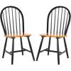 SAFAVIEH Home Collection – Camden Set of 2 Natural & Black Windsor Farmhouse Dining Chairs, Oval Spindle Back Wood Chairs, Americana Style Seating (DCH8501G-SET2)