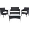 SAFAVIEH Outdoor Collection Abdul Natural/White Cushion 4-Piece Conversation Patio Set PAT7504D(Black/Beige)