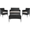 SAFAVIEH Outdoor Collection Abdul Natural/White Cushion 4-Piece Conversation Patio Set PAT7504D(Black/Light Grey)
